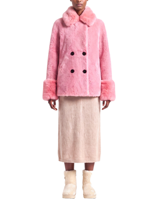 Fiona Wool Coat Short Pink Model Front