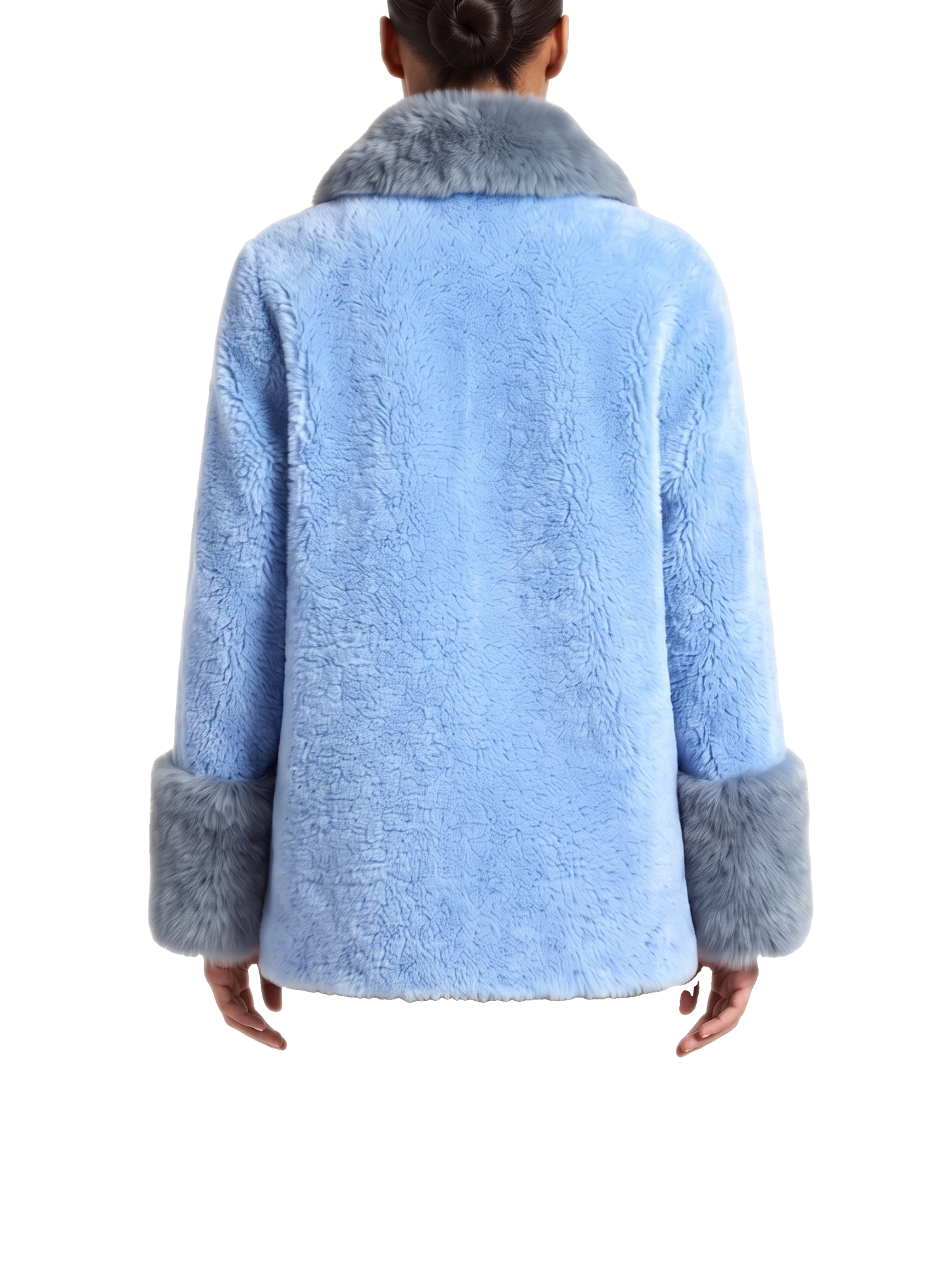 Fiona Wool Coat Short Sky Blue Model Upper Back