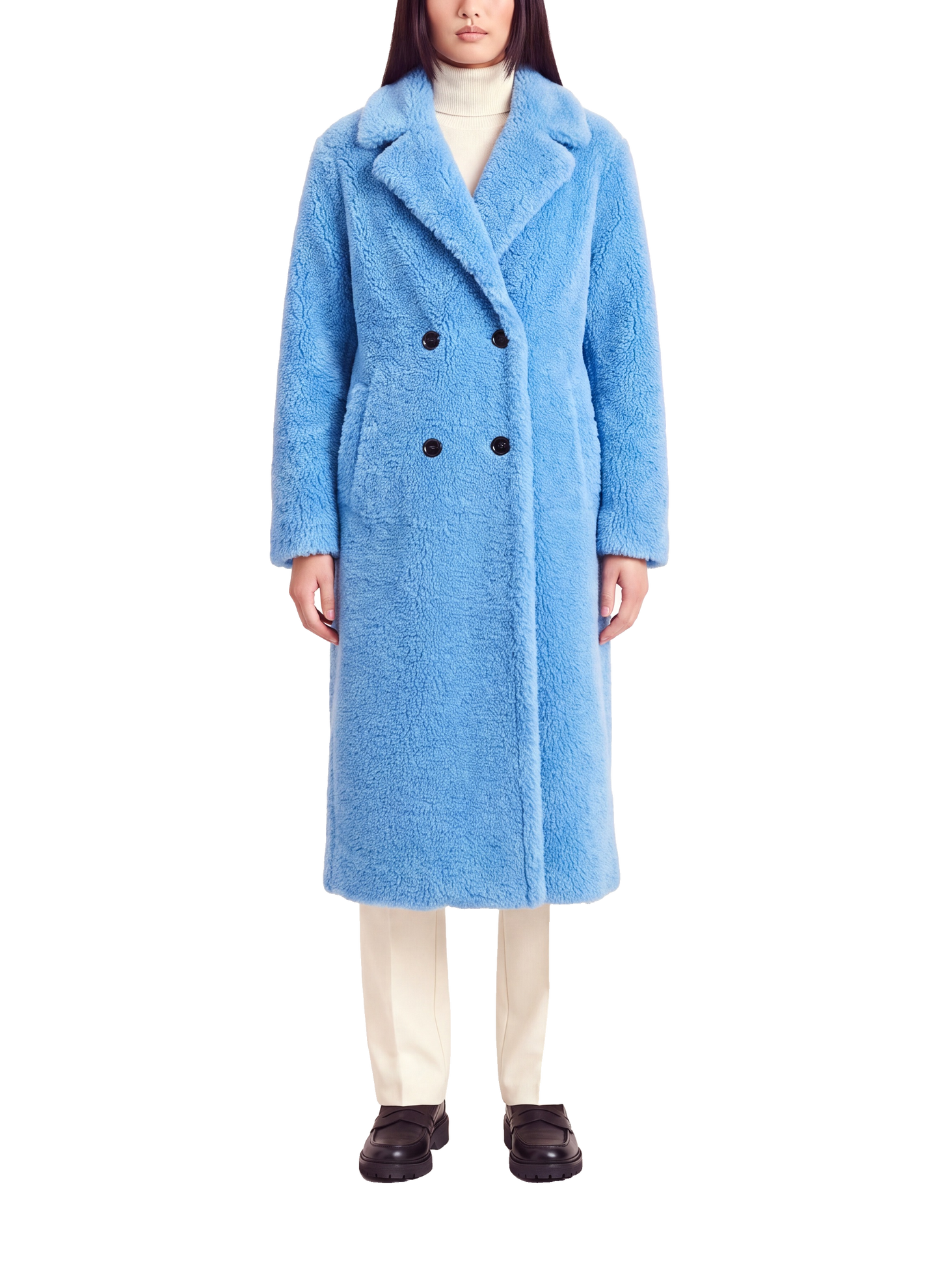 Fiona Long Coat Without Fur Sky Blue Model Front