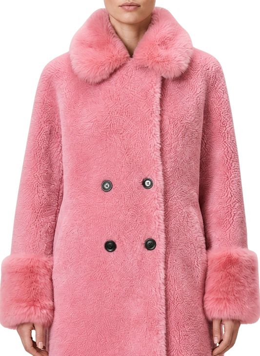 Fiona Wool Coat Long Pink Model Close