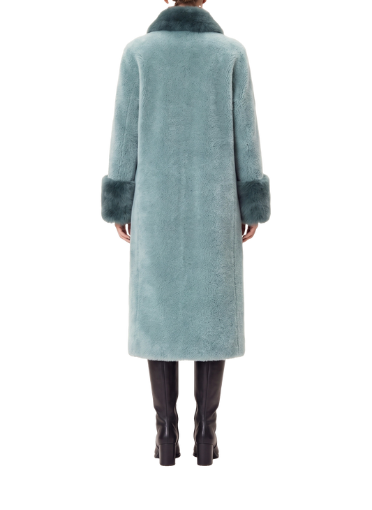 Fiona Wool Coat Long Turquoise Model Back