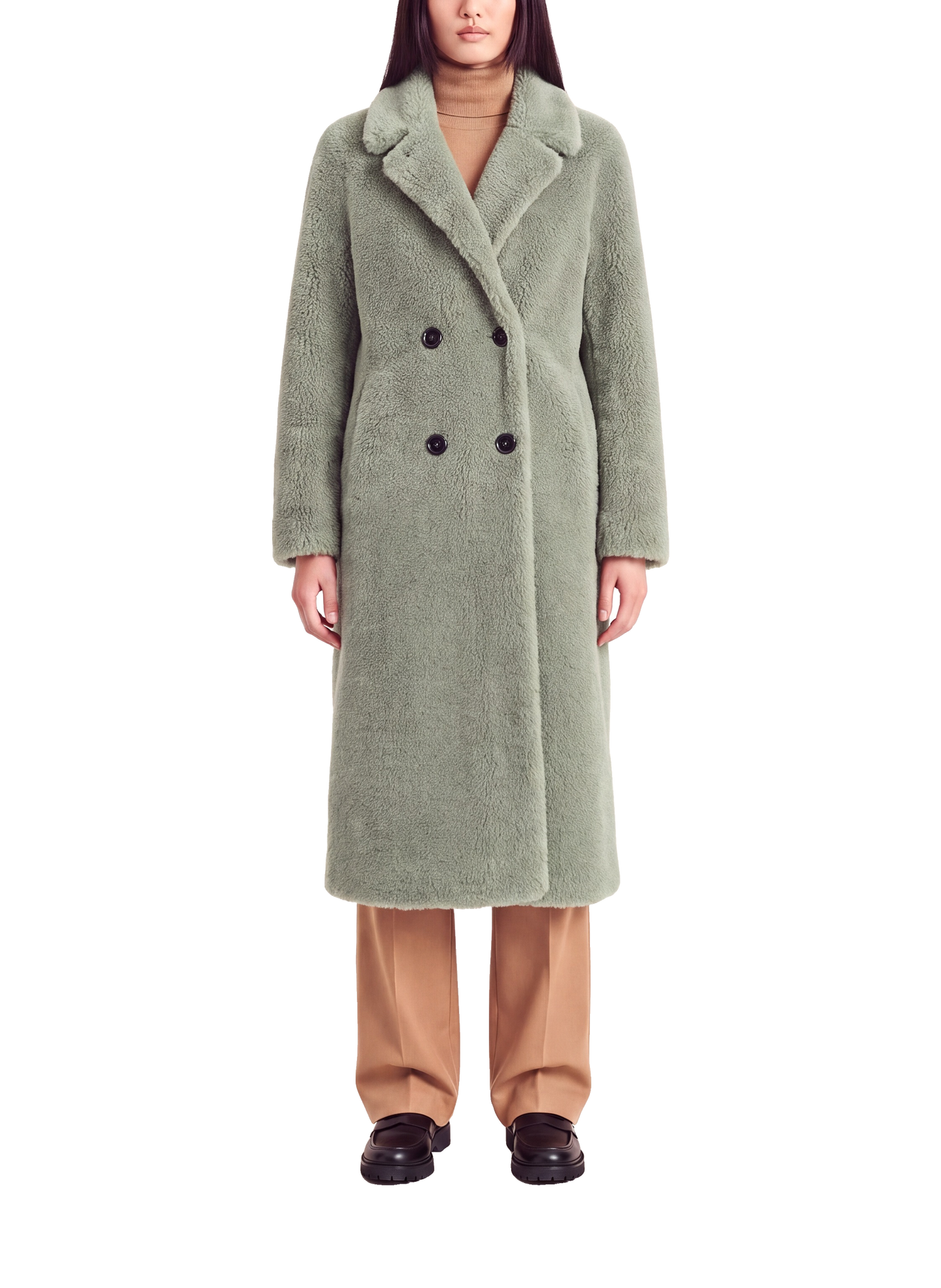 Fiona Long Coat Without Fur Green Model Front