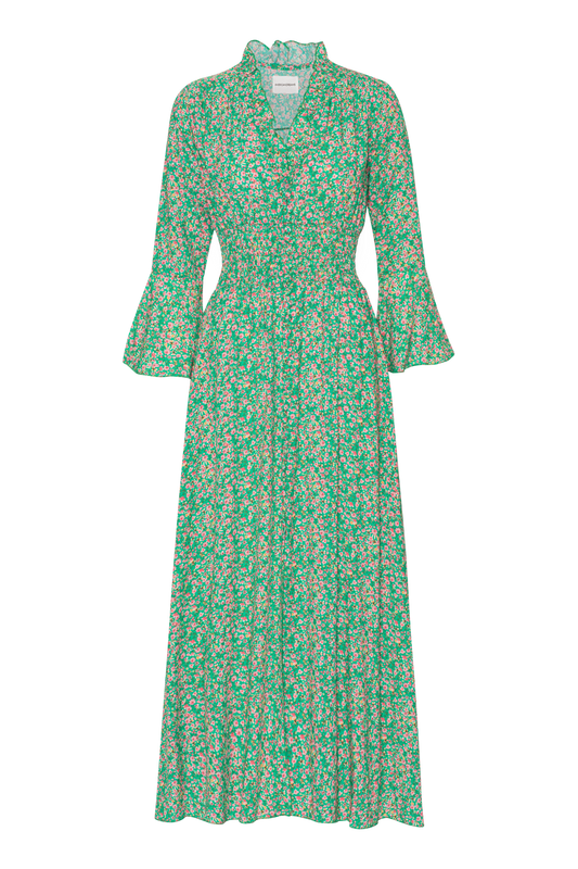 Sally Long Dress Green Flower