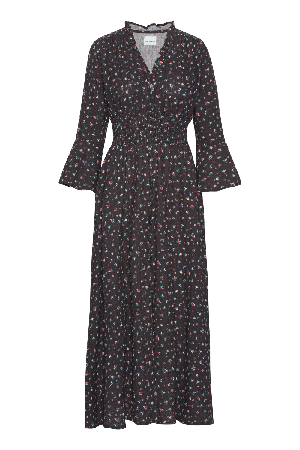 Sally Cotton Long Dress Black W/ Mixed Flower