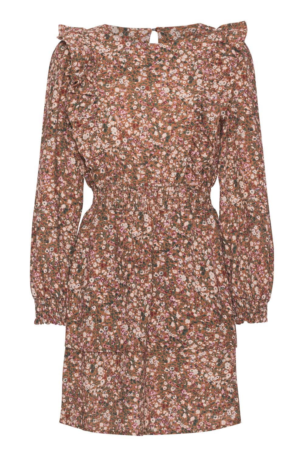 Patricia Long Sleeve Short Dress Brown Flower - Sample