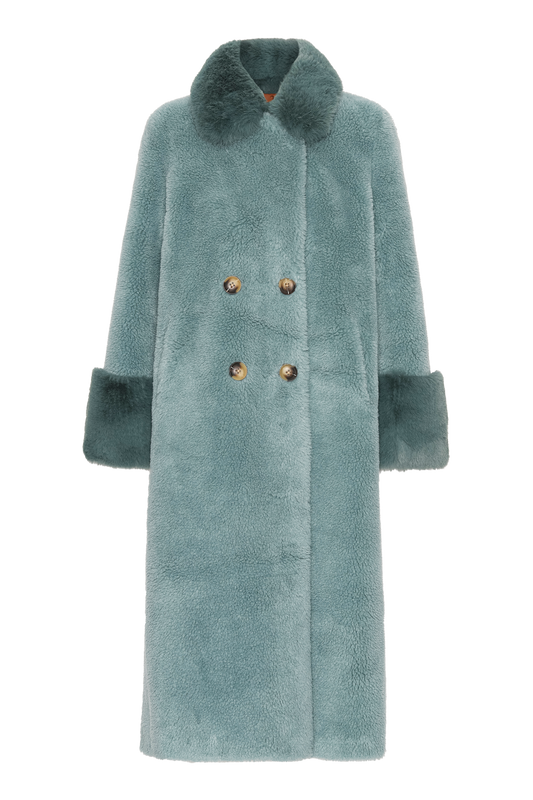 Fiona Long Wool Coat Turquoise