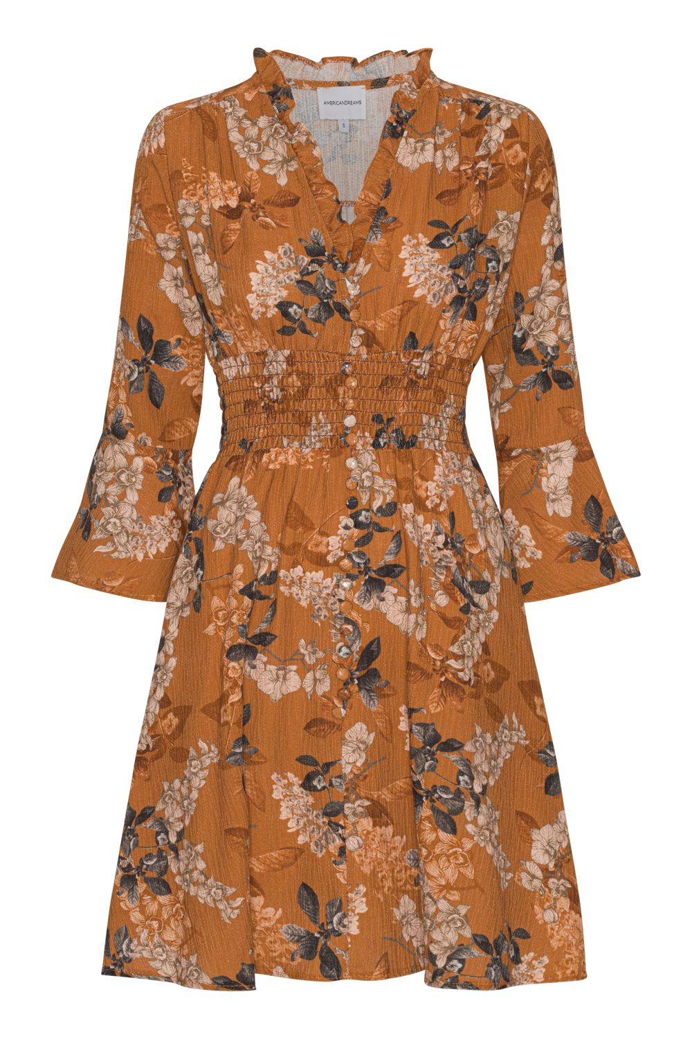 Sally Cotton Short Dress Rust Flower