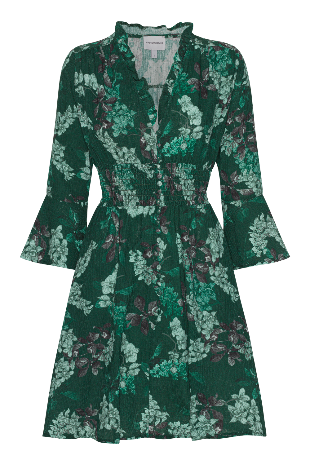 Sally Cotton Short Dress Green Flower