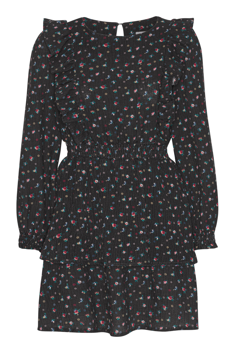 Patricia Long Sleeve Short Dress Black w/Mixed Flower