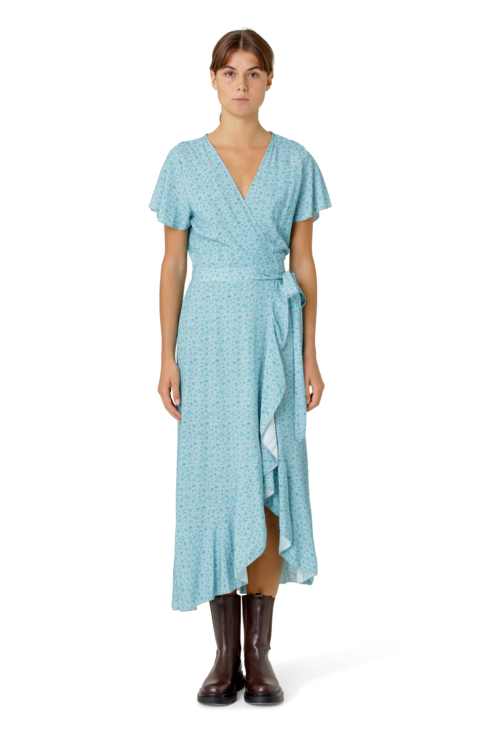 Milly Wrap Dress Long Turquoise Flower