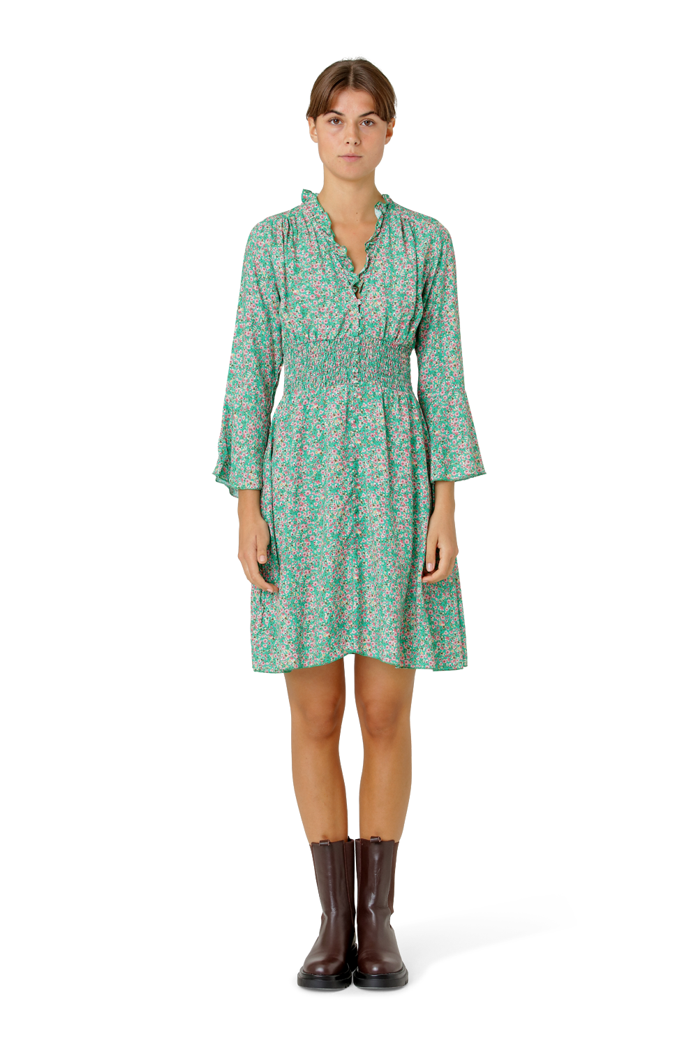 Sally Short Dress Green Flower