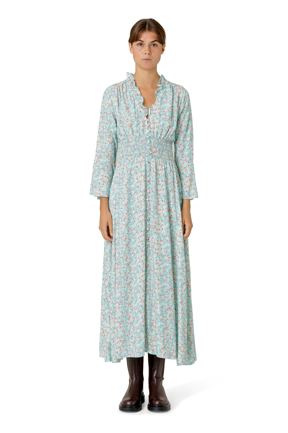 Sally Long Dress Turquoise Multiflower
