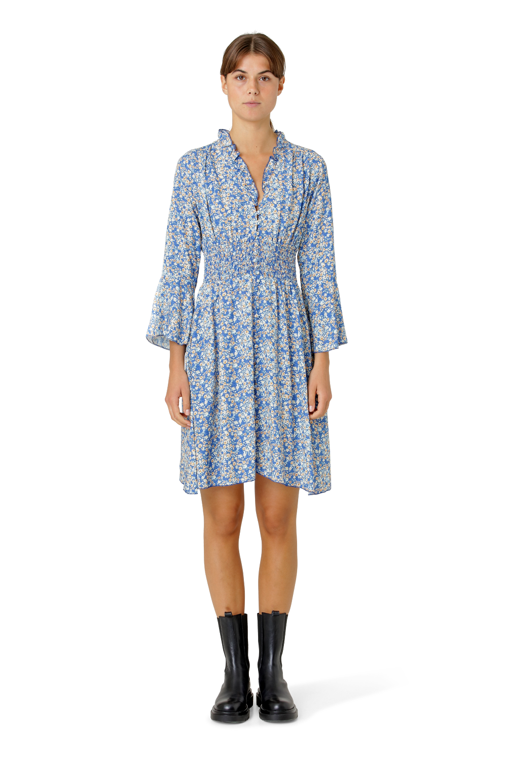 Sally Short Dress Teal Blue Flower