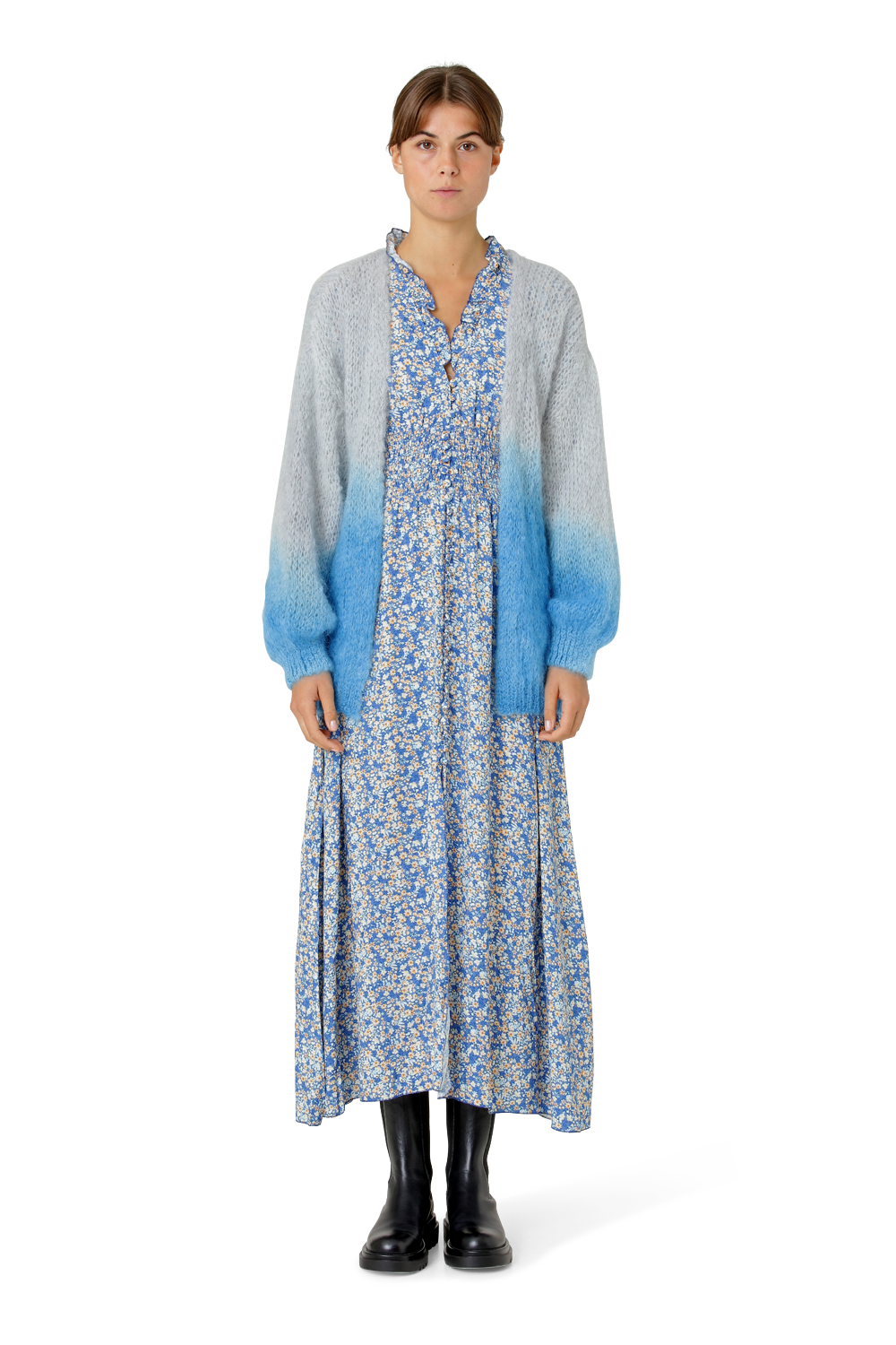 Olivia Mohair Cardigan Ombre Turquoise/Grey - Sample