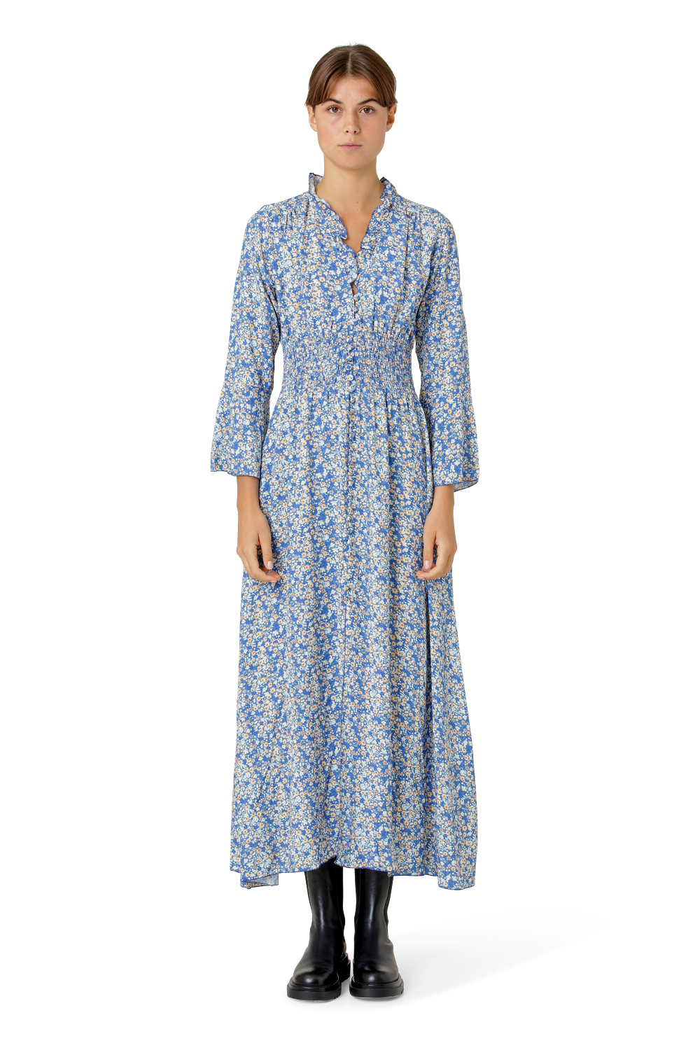 Sally Long Dress Teal Blue Flower