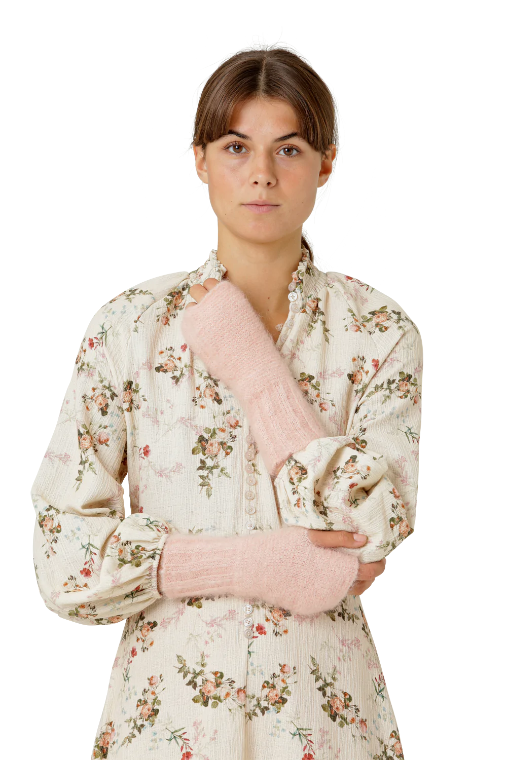 Tilly Fingerless Knit Gloves Peach - Sample