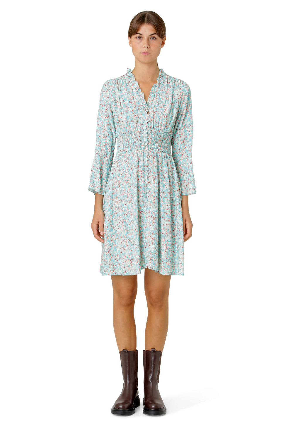 Sally Short Dress Turquoise Flower