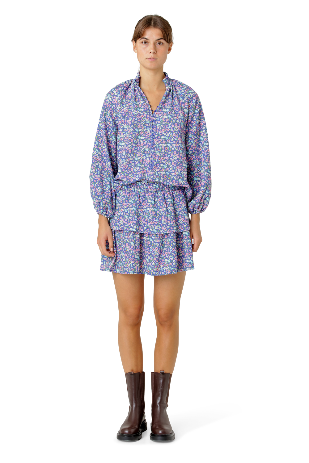 Sally Cotton Short Skirt Lilac Multi Small Flower