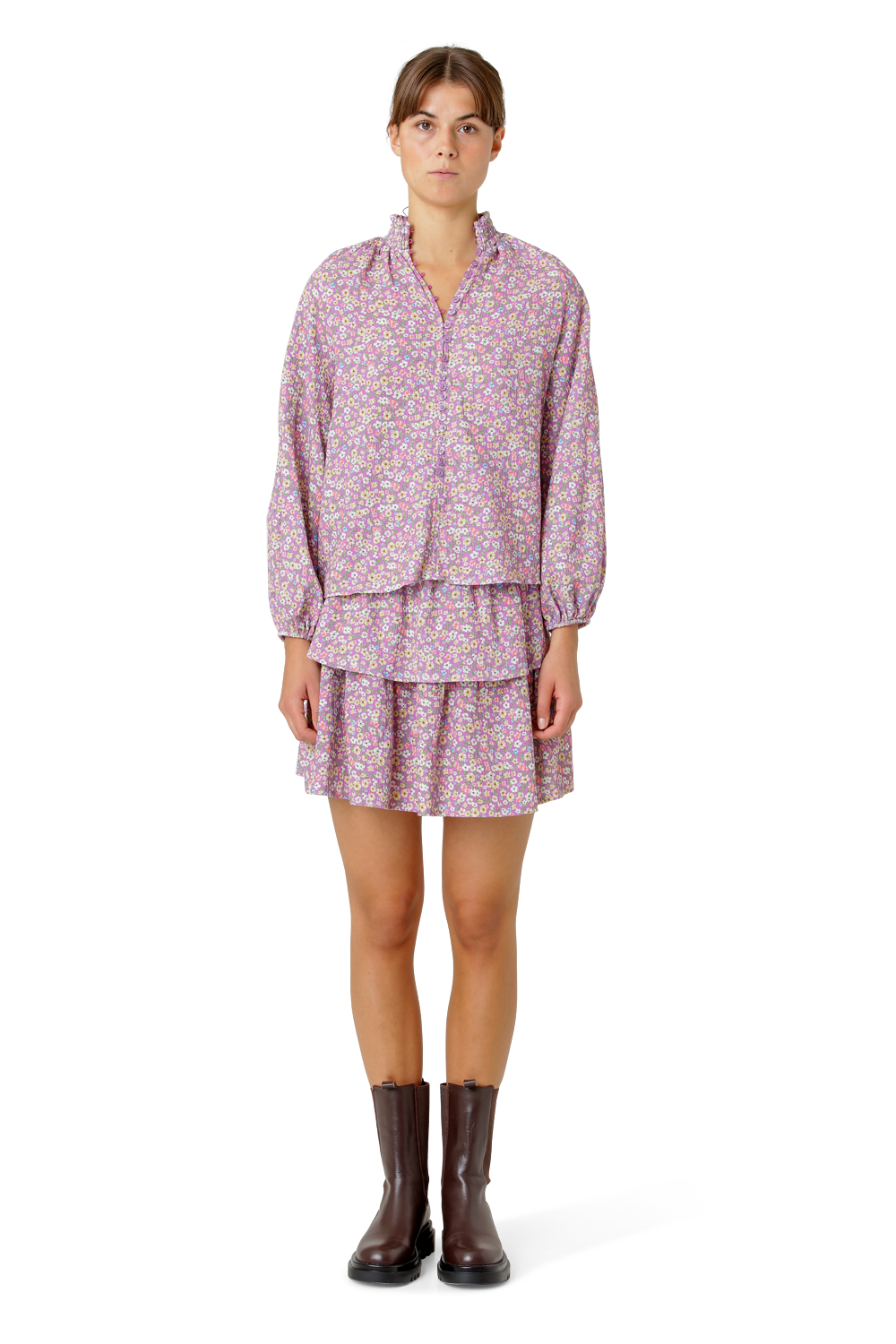 Sally Cotton Short Skirt Light Pink Multi Small Flower