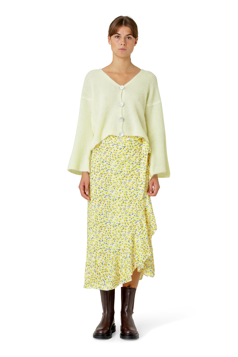 Milly Wrap Skirt Long White / Lime Flower
