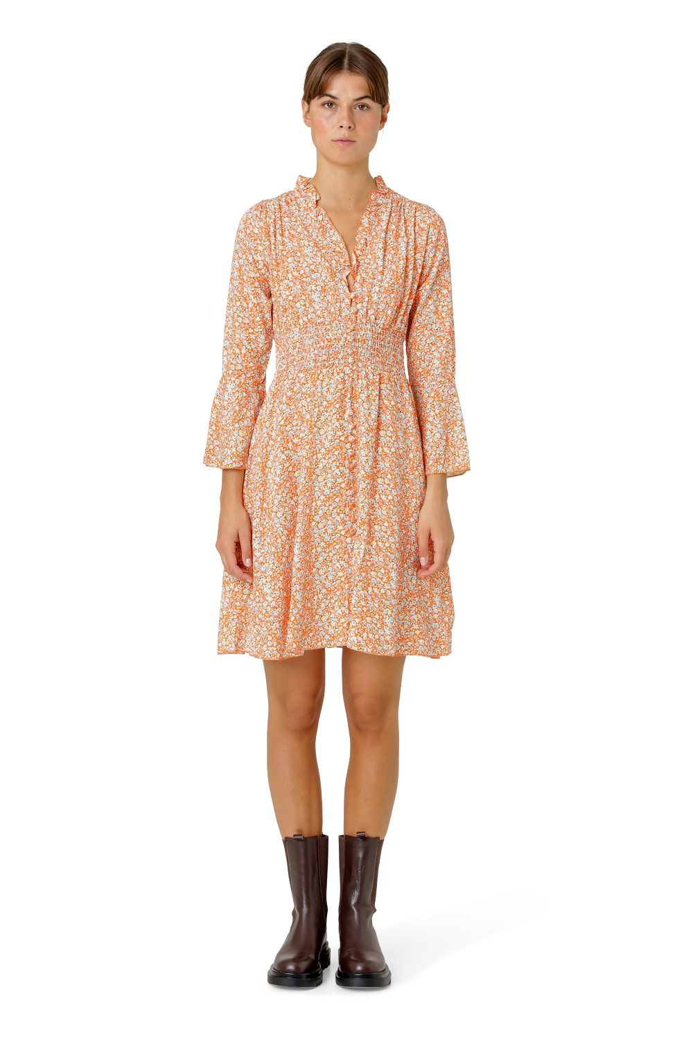Sally Short Dress Orange Flower