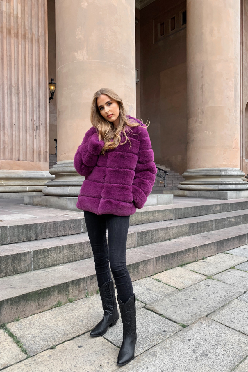Blake Faux Fur Jacket Short Purple - Sample