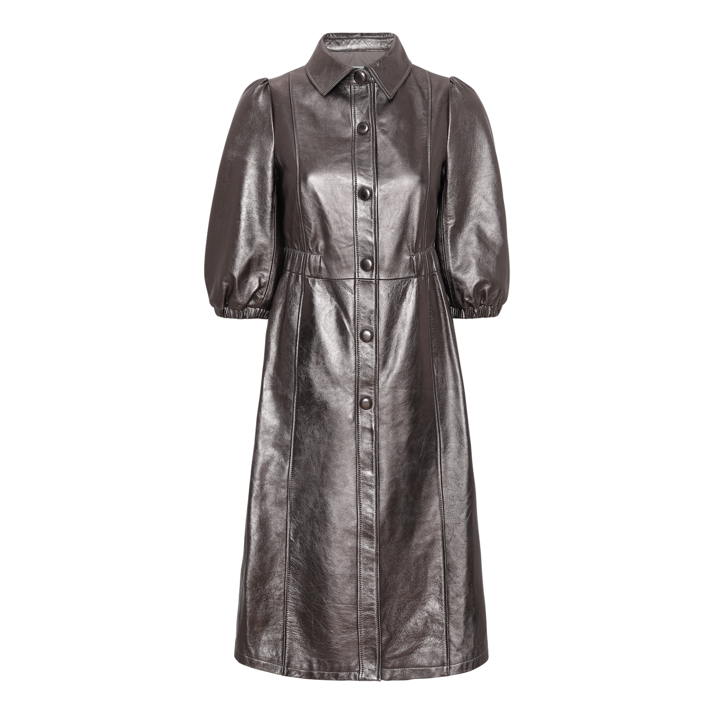 Alice Leather Button Dress Metallic Grey - Sample