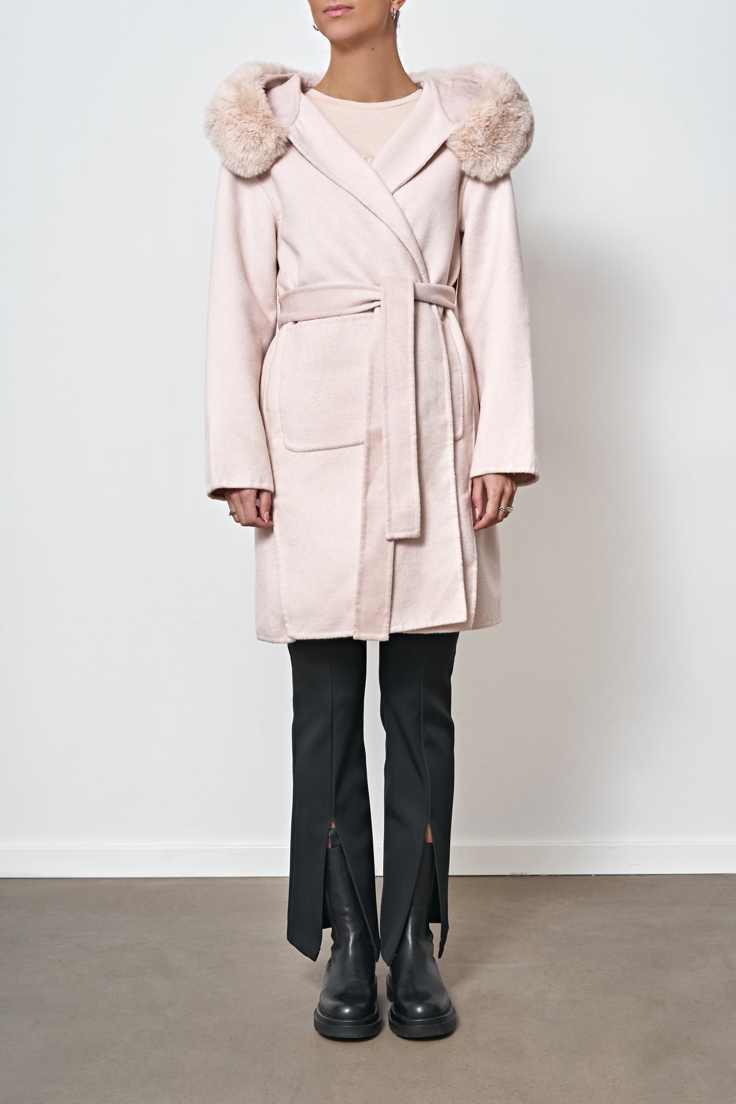 Polly Cashmere Hooded Coat Beige - Sample