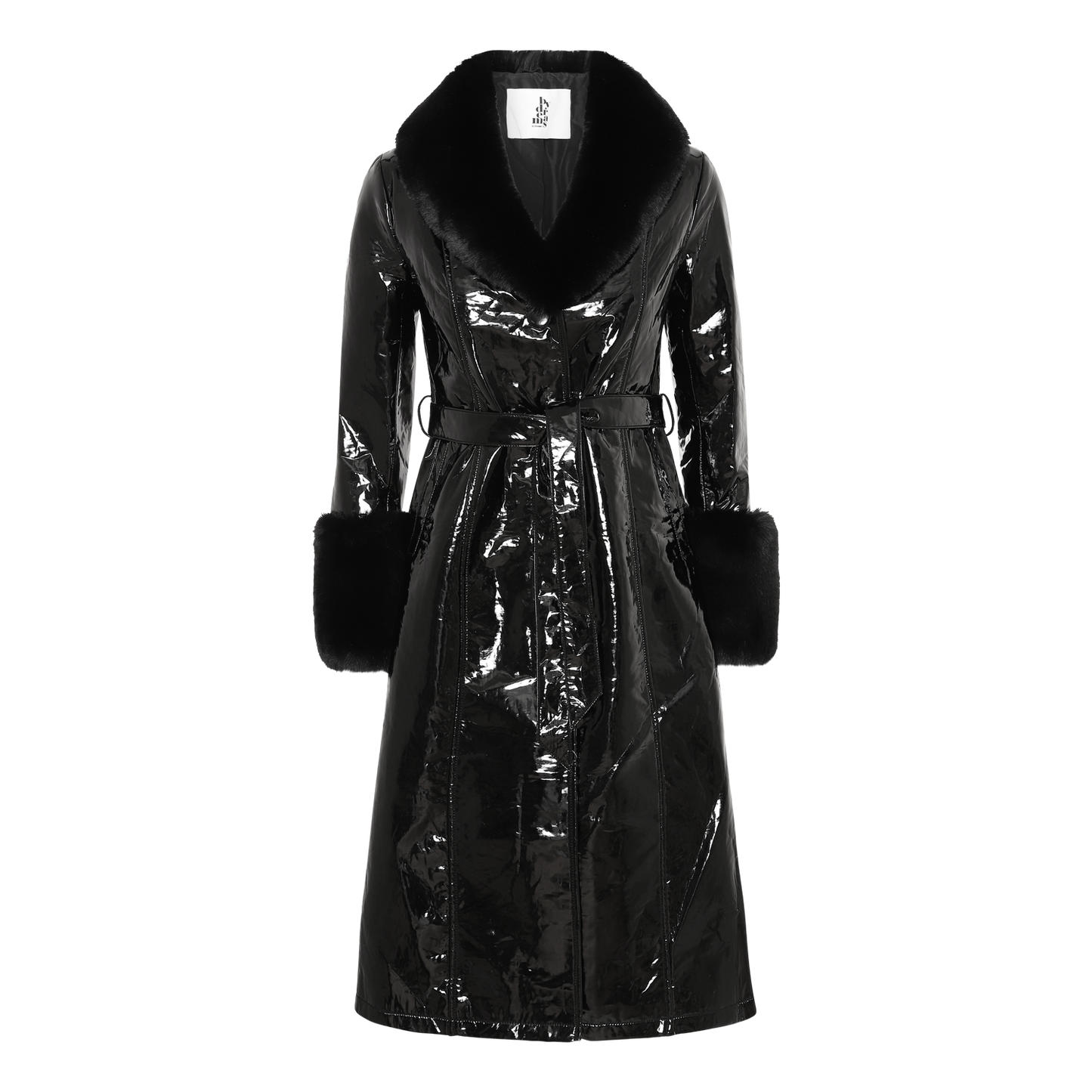 Bella PU Patent Leather Coat Long Black - Sample