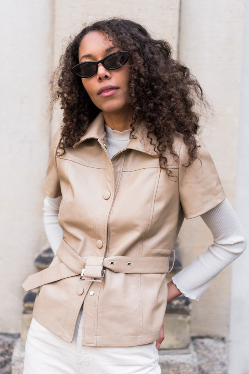 Aubrey Leather Shirt Beige