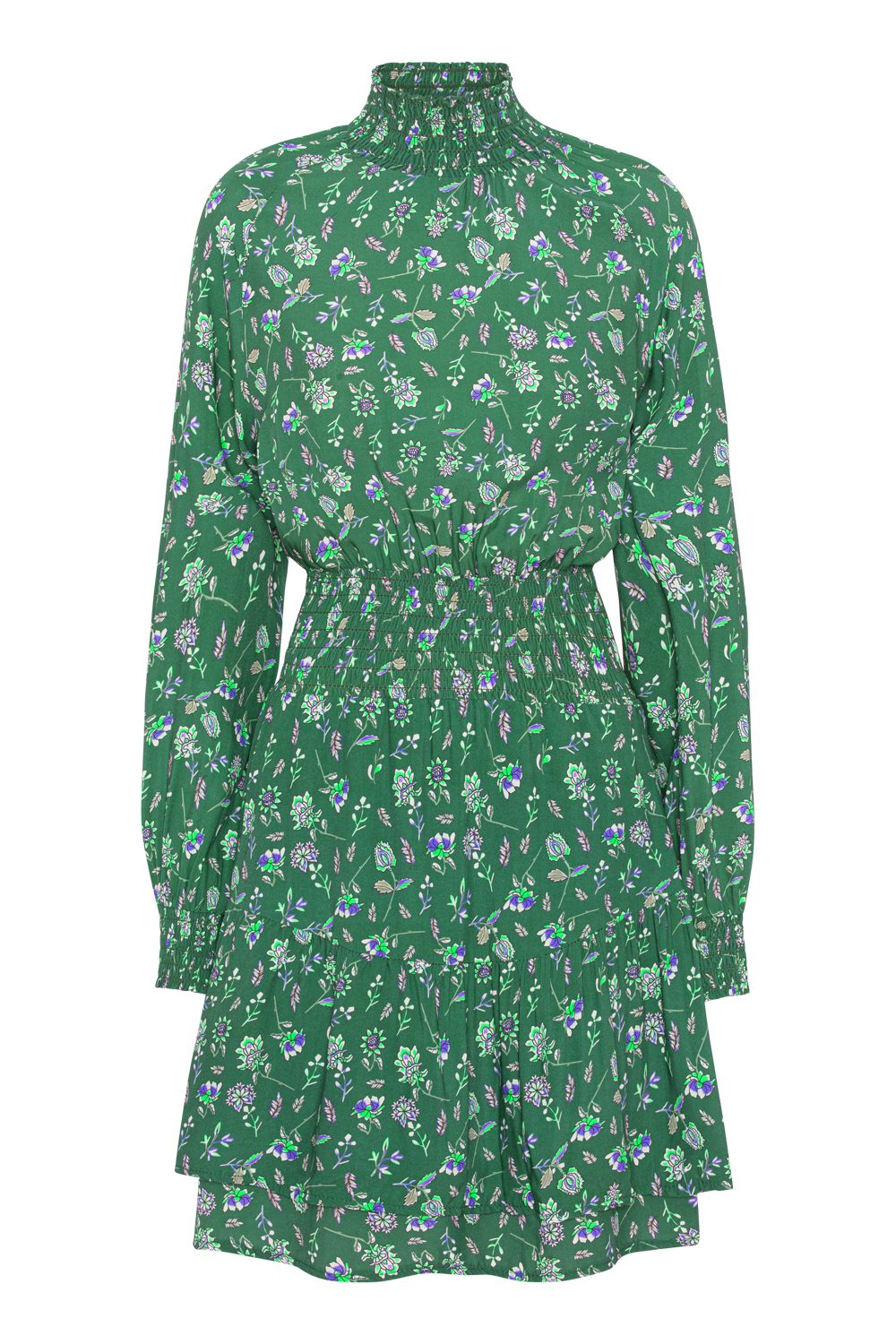 Daniella High Neck Dress Short Green Flower
