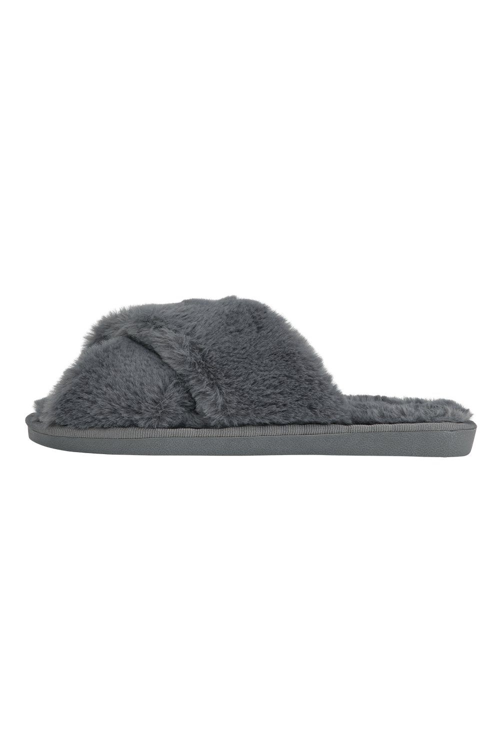 Lou Faux Fur Slippers Dark Grey