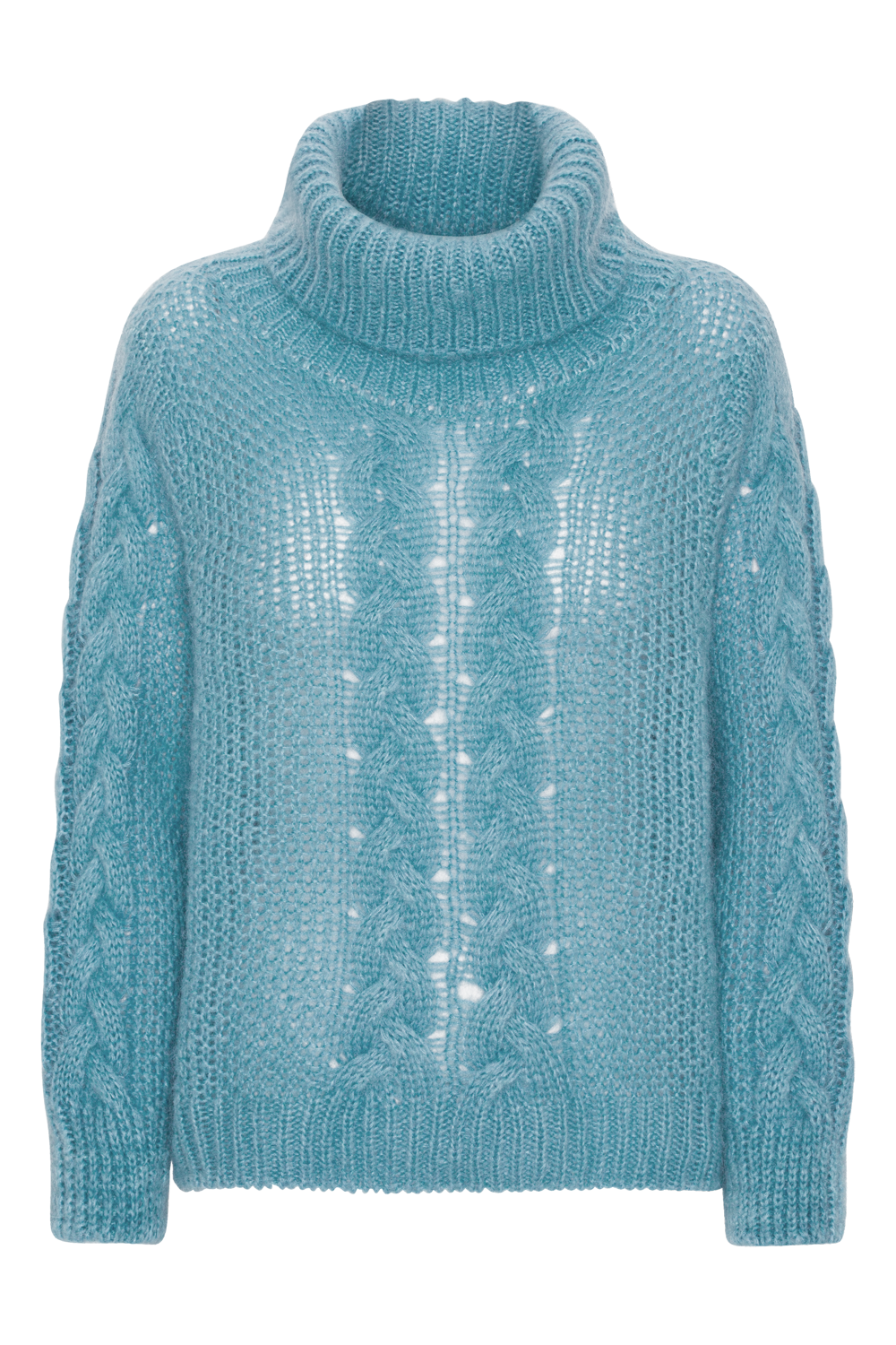 Minella Roll Neck Cable Knit Pullover Turquoise - Sample