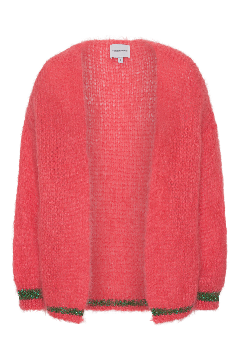 Olivia Mohair Cardigan Coral Red W/Jade Green Lurex