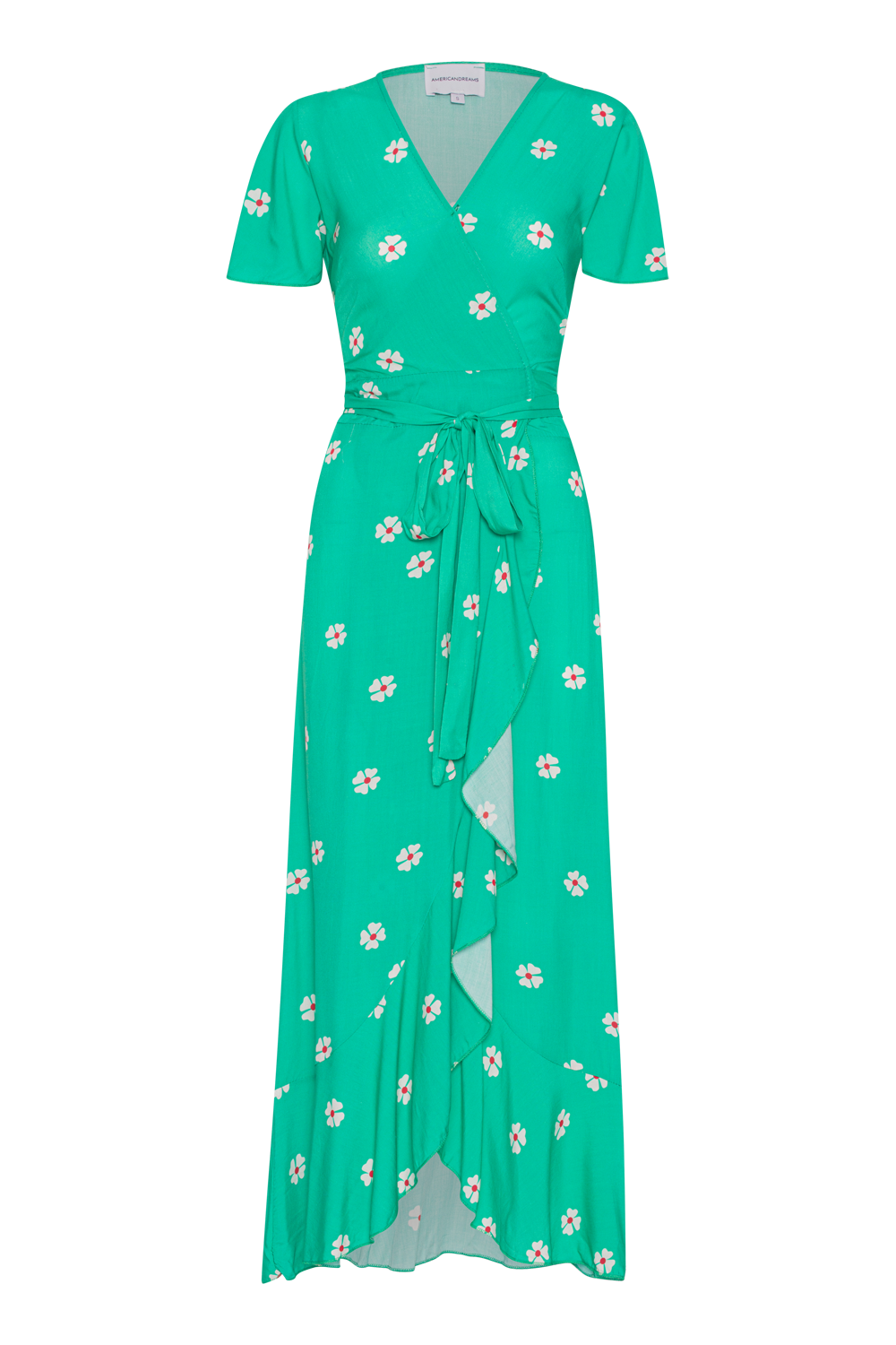 Milly Wrap Dress Long Green W/White Flower