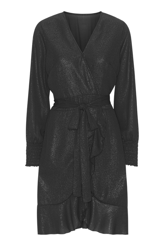 Milly LS Shimmer Wrap Dress Black - Sample