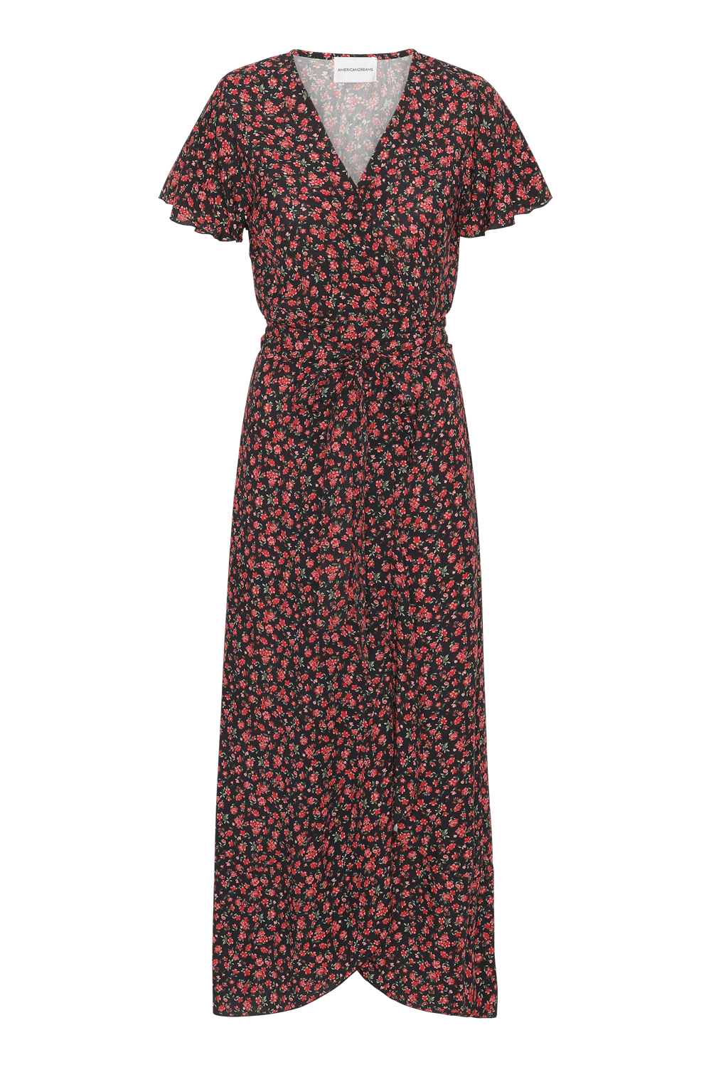 Milly Wrap Dress Long Black/Red Flower