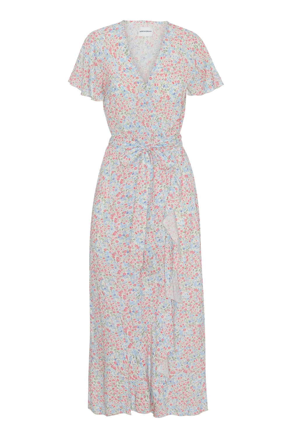 Milly Wrap Dress Long Blue Multi Flower