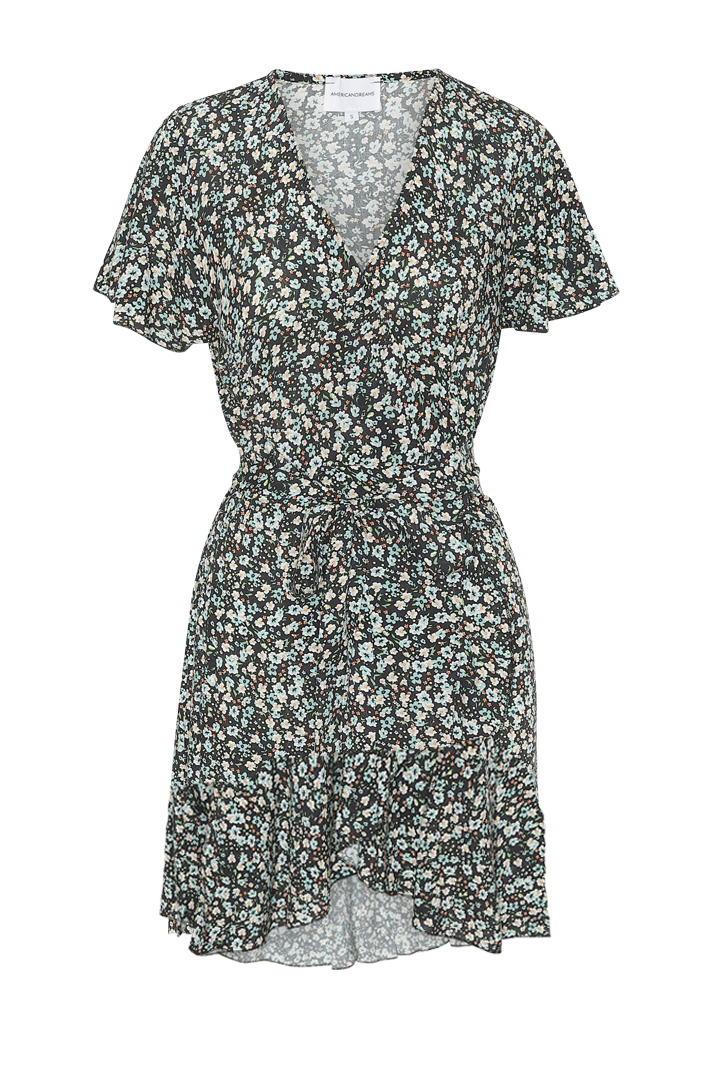 Milly Wrap Dress Short Black / Blue Flower