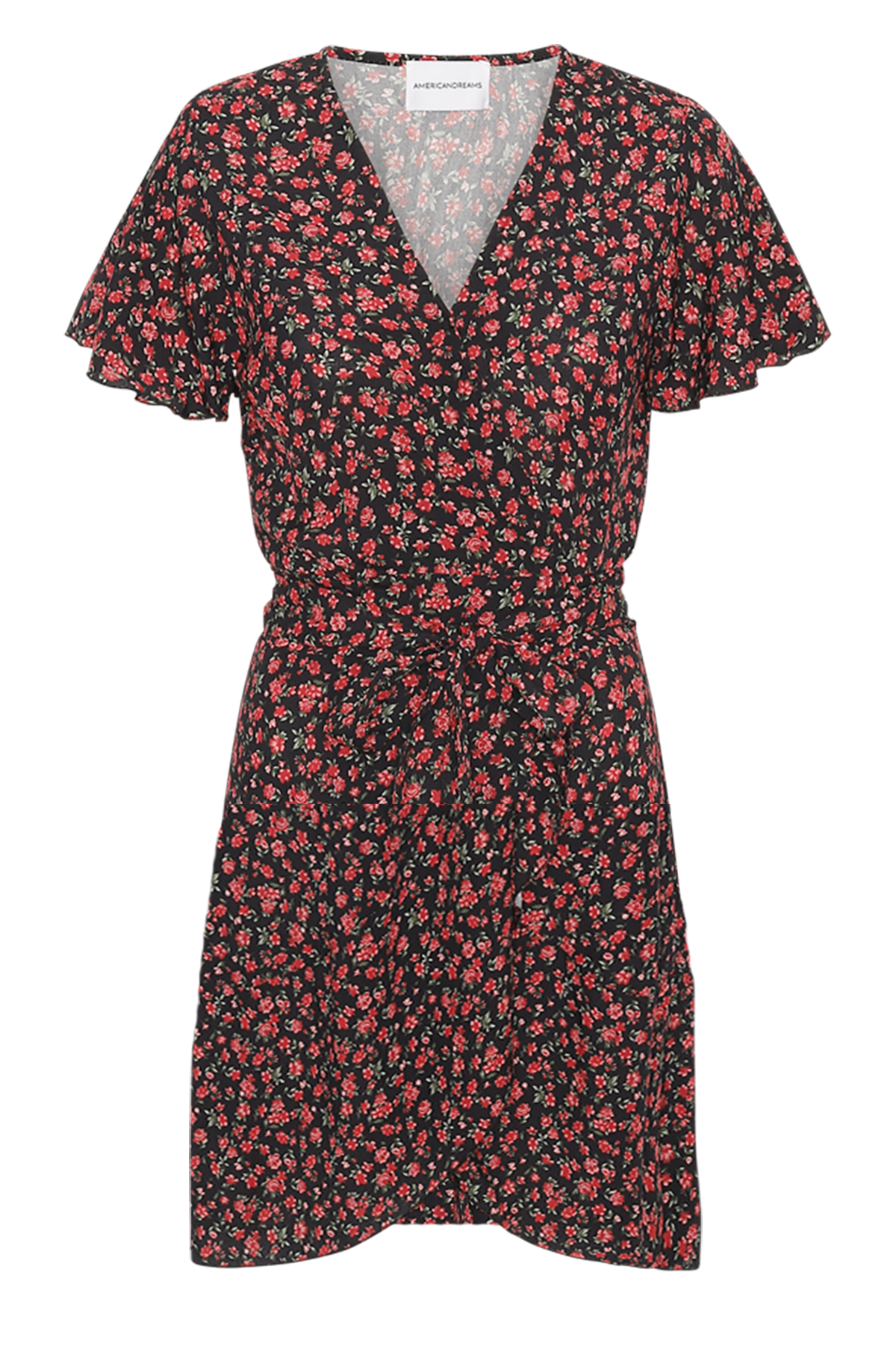 Milly Wrap Dress Short Black/Red Flower
