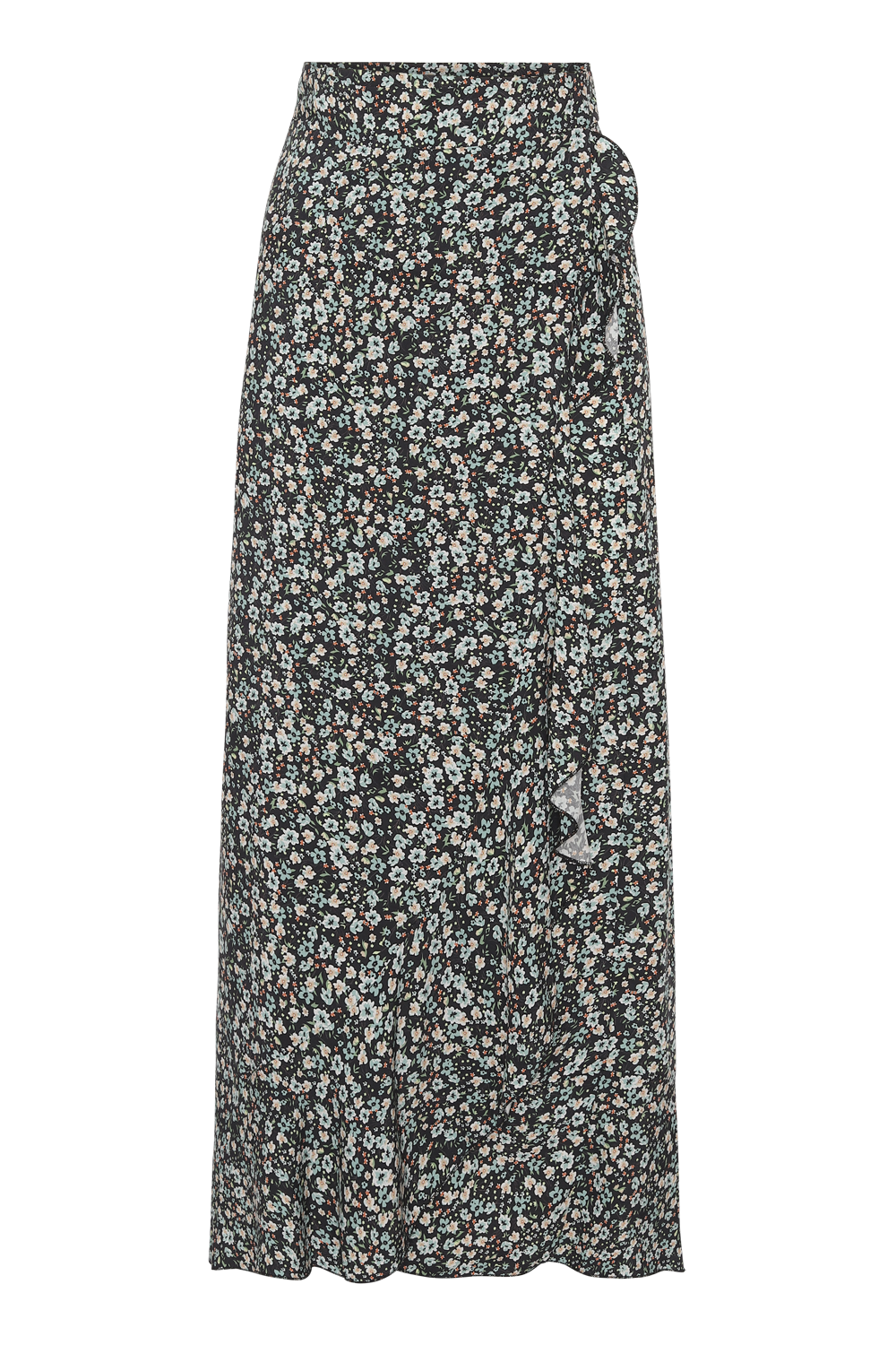 Milly Wrap Skirt Long Black / Blue Flower