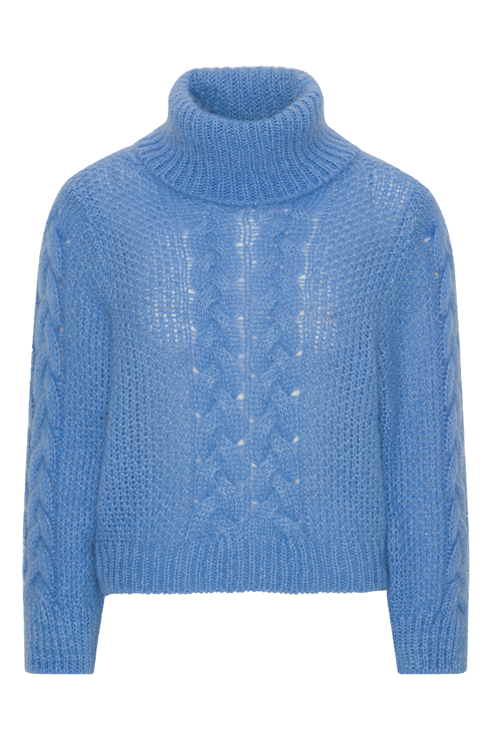 Minella Roll Neck Cable Knit Pullover Sky Blue - Sample