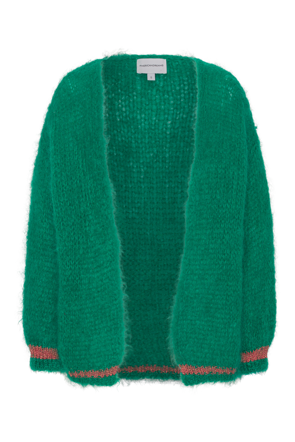 Olivia Mohair Cardigan Jade Green W/Coral Red Lurex