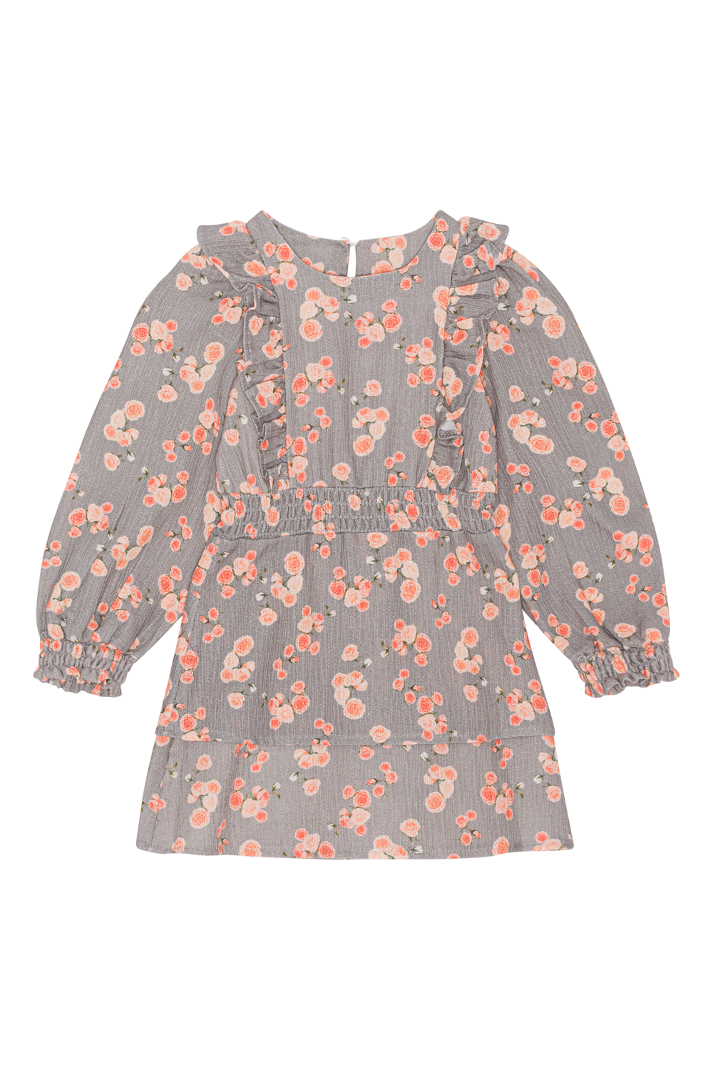 Patricia LS Cotton Dress Kids Grey Flower - Sample