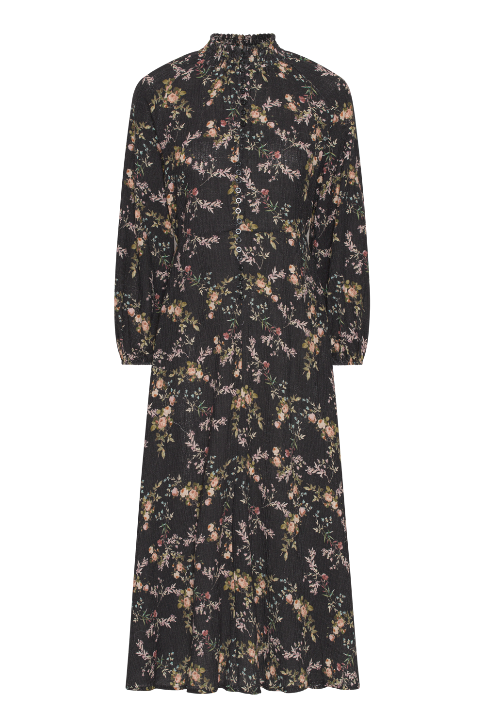 Perla Dress Long Black W/Flower