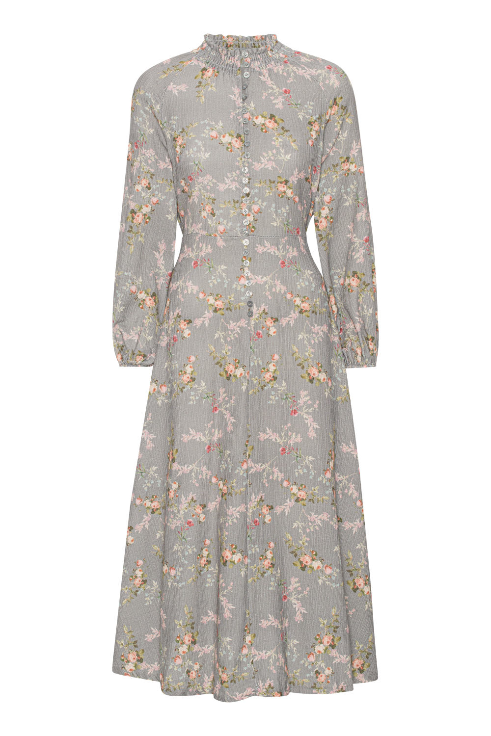 Perla Dress Long Grey W/Flower