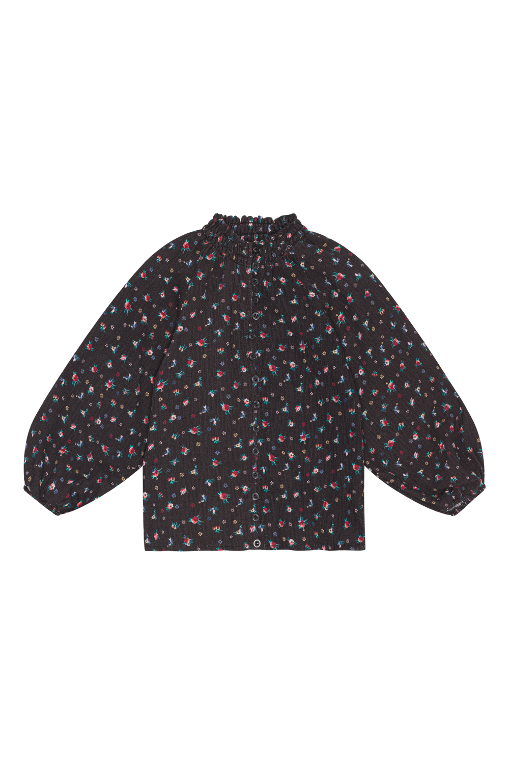 Perla Cotton Shirt Kids Black Flower - Sample