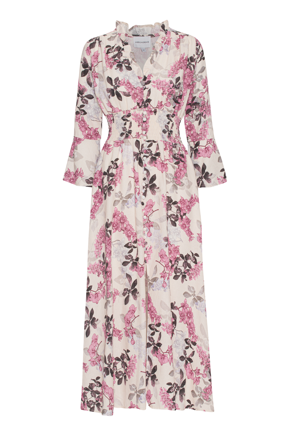 Sally Cotton Long Dress Cream White Light Pink Big Flower