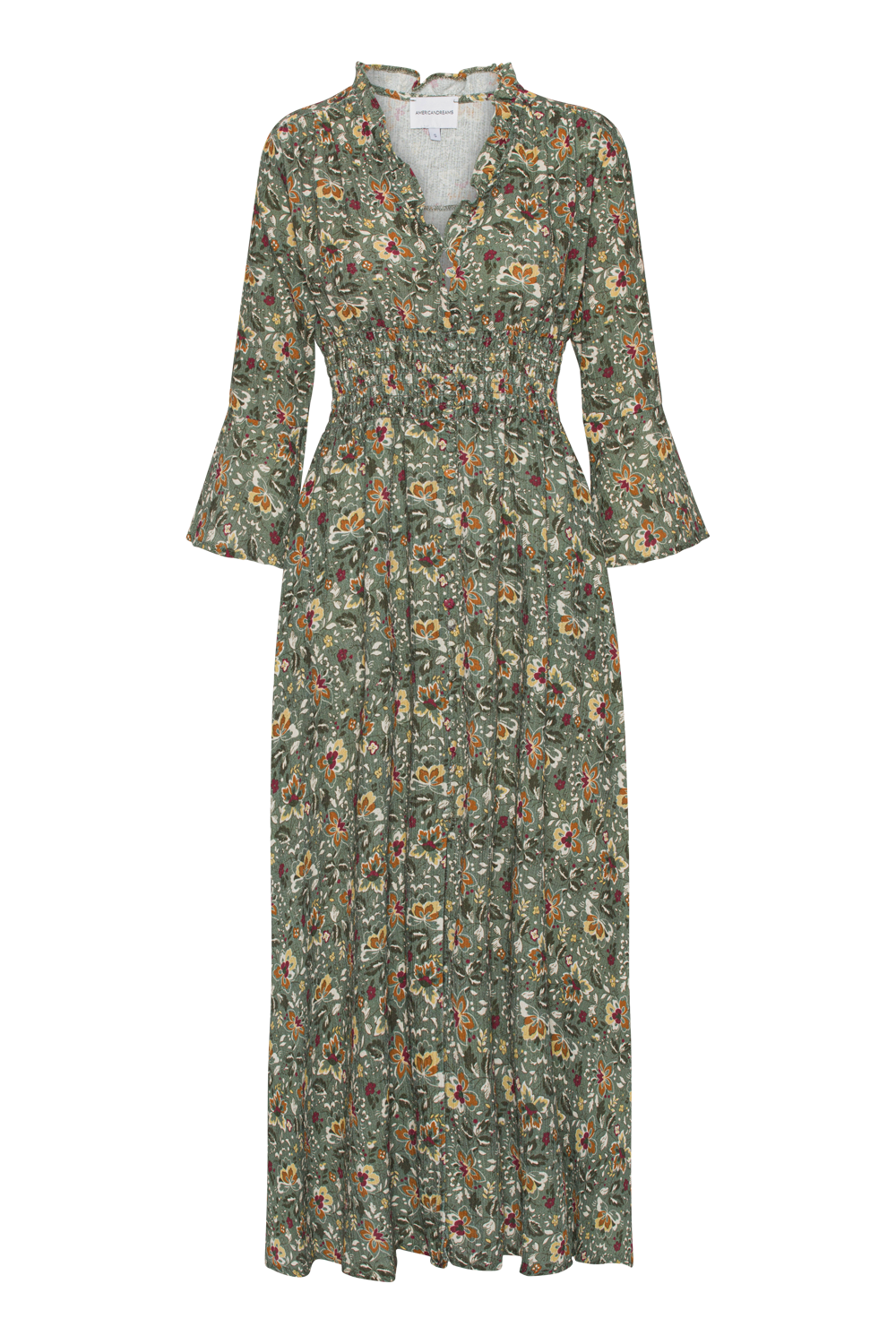 Sally Cotton Long Dress Green Multi Small Flower