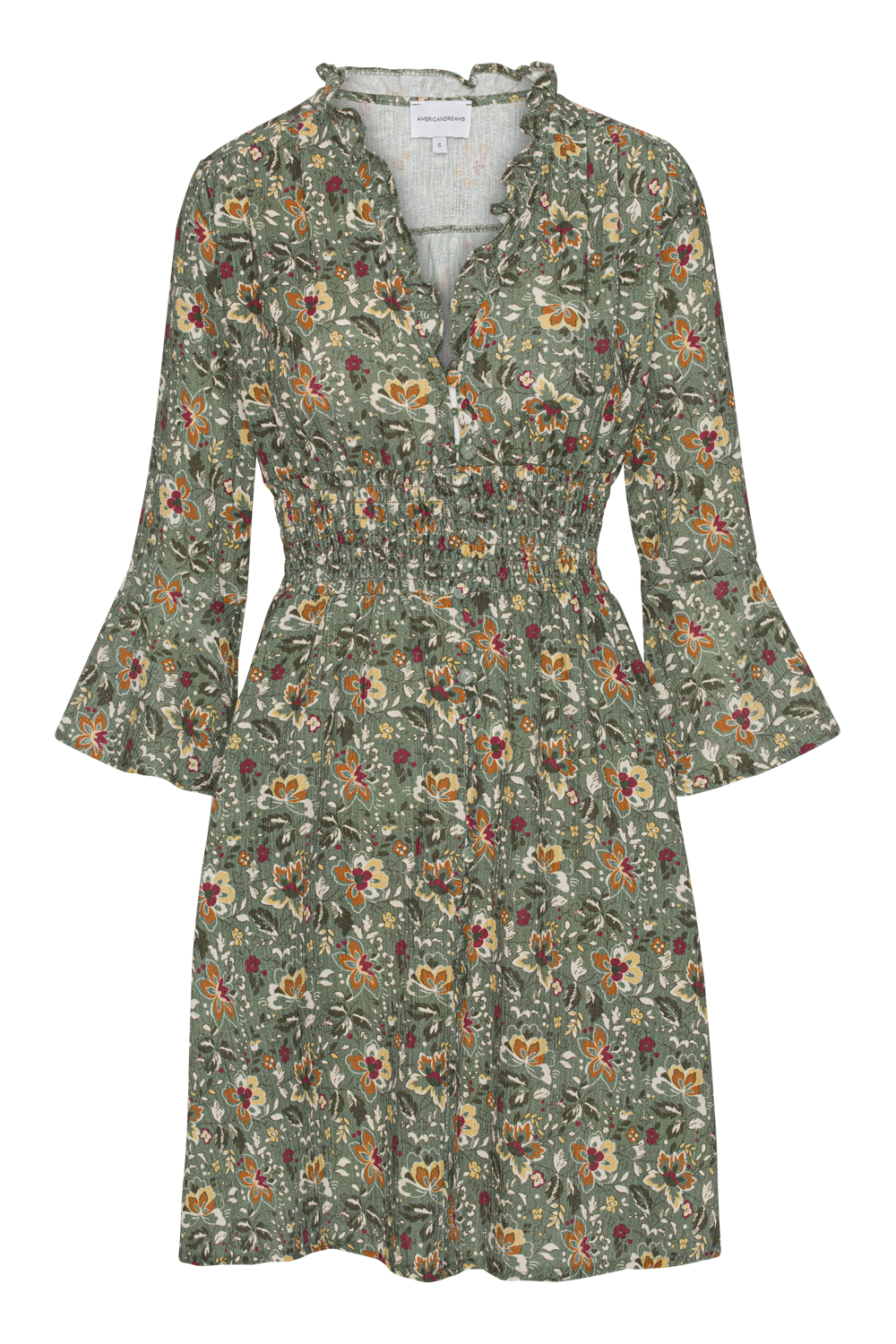 Sally Cotton Short Dress Green Multi Small Flower